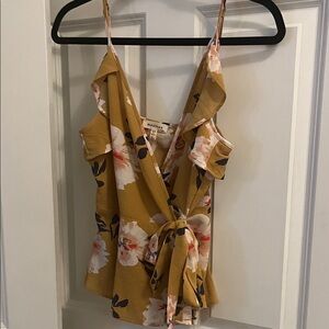 Adorable! Monteau Mustard Floral Wrap Blouse
